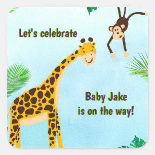 Giraffe & Monkey Safari or Zoo Party Animal     Square Sticker