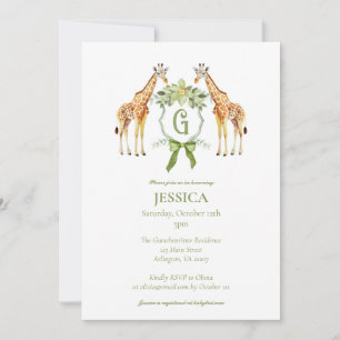 Giraffe Monogram Baby Shower Invitation