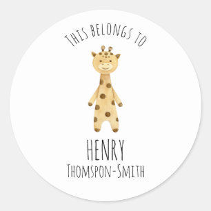 Giraffe monogram. cute modern classic round sticker