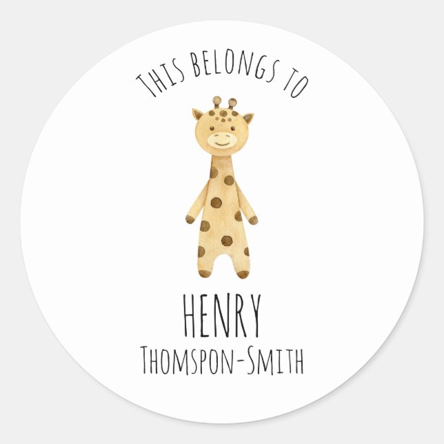 Giraffe monogram. cute modern  classic round sticker (Front)
