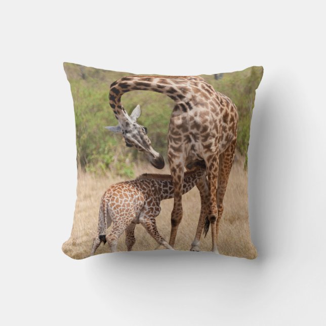 Giraffe Mother and Baby in Kenya Cushion (Front)