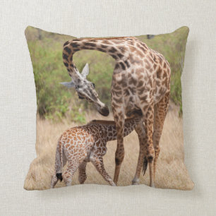 Giraffe Mother and Baby in Kenya Cushion