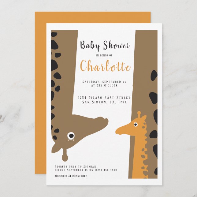 Giraffe Mum and Baby Cute Baby Shower Invitation (Front/Back)