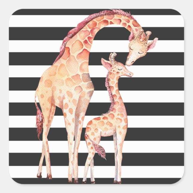 Giraffe Mum and Baby Giraffe Stripes Stickers (Front)