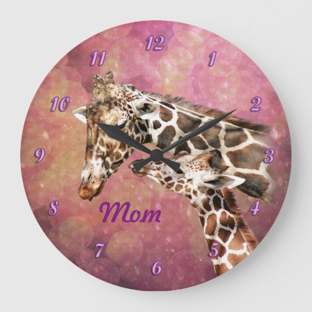Giraffe Mum and Baby Large Clock (Front)