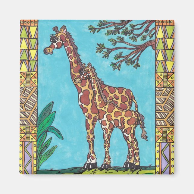 Giraffe Mum and Baby magnet (Front)