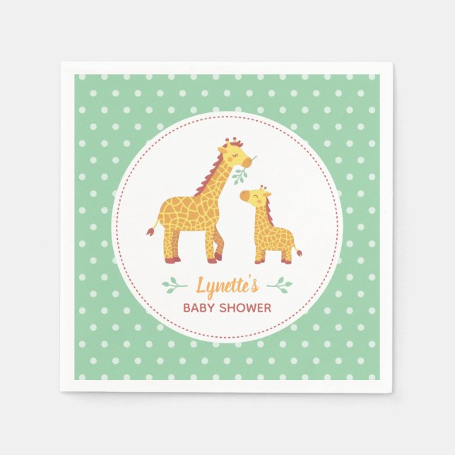 Giraffe Mum and Baby, Polka Dots Party Supplies Napkin (Front)