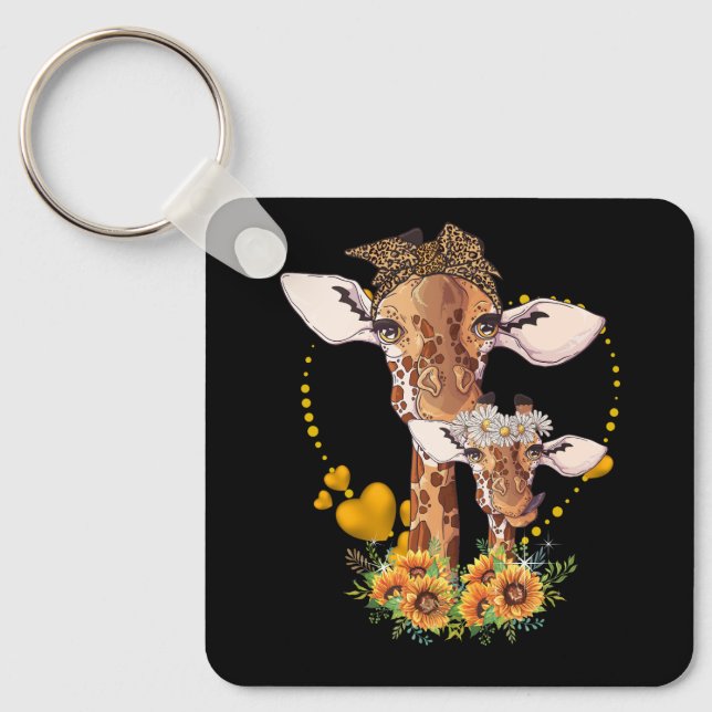 Giraffe Mum And Child Sunflower Wildlife Safari An Key Ring (Front)