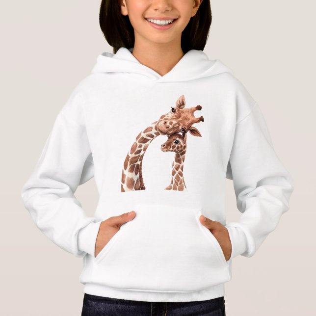 Giraffe mum and cub touching heads (Front)