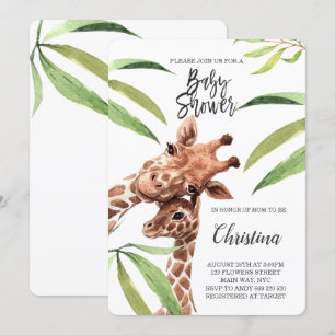 Giraffe Mum & Baby Greenery Eucalyptus Baby Shower Invitation