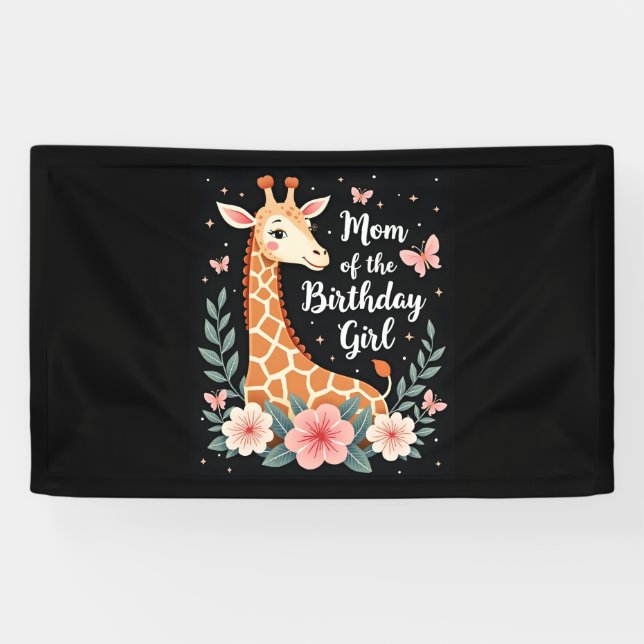 Giraffe Mum of the Birthday Girl Matching Family L Banner (Horizontal)
