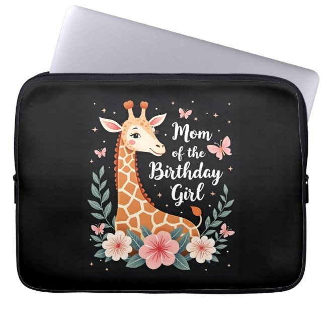 Giraffe Mum of the Birthday Girl Matching Family L Laptop Sleeve (Front)