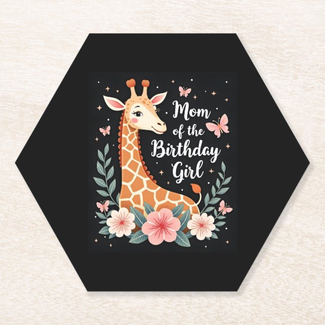 Giraffe Mum of the Birthday Girl Matching Family L Paper Coaster (Front)