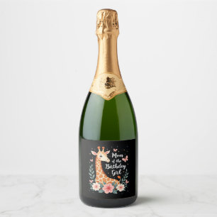 Giraffe Mum of the Birthday Girl Matching Family L Sparkling Wine Label