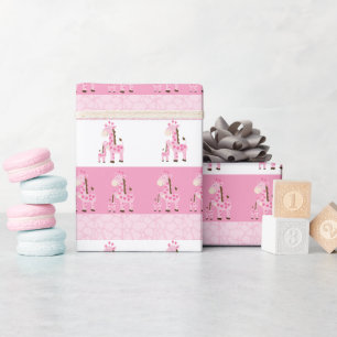 Giraffe Mummy and Baby in Pink Wrapping Paper