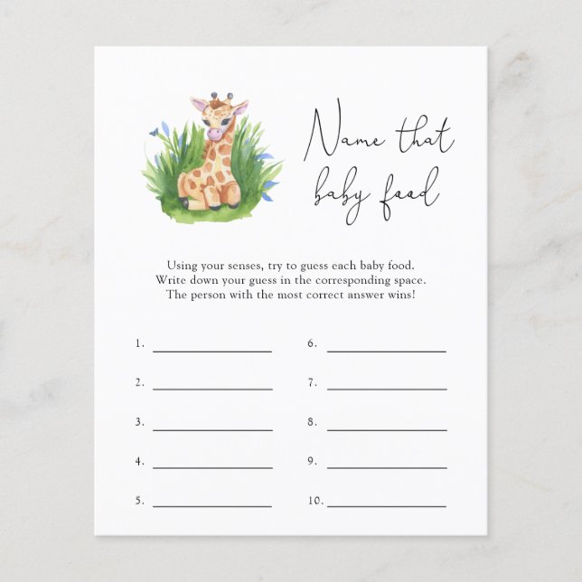 Giraffe - Name that baby Food shower game (Front)