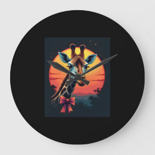 Giraffe Neck Like a Rollercoaster Run Funny Retro  Large Clock