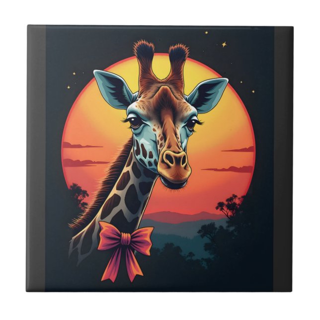 Giraffe Neck Like a Rollercoaster Run Funny Retro  Tile (Front)