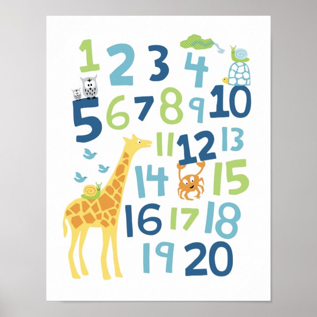 Giraffe number nursery wall art print (Front)