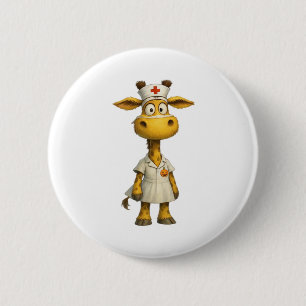 Giraffe Nurse Cartoon – Whimsical Healthcare Hero  6 Cm Round Badge
