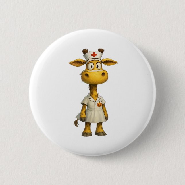 Giraffe Nurse Cartoon – Whimsical Healthcare Hero  6 Cm Round Badge (Front)