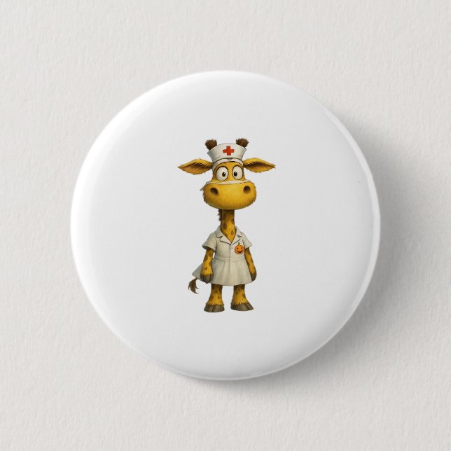 Giraffe Nurse Cartoon � Whimsical Healthcare Hero  6 Cm Round Badge (Front)