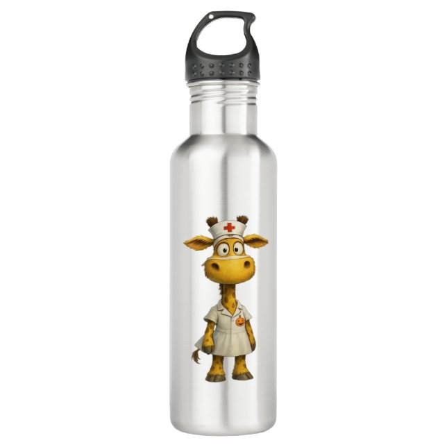 Giraffe Nurse Cartoon – Whimsical Healthcare Hero  710 Ml Water Bottle (Front)