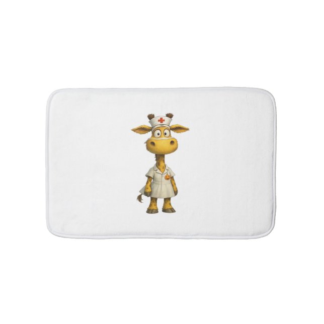 Giraffe Nurse Cartoon – Whimsical Healthcare Hero  Bath Mat (Front)