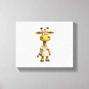 Giraffe Nurse Cartoon – Whimsical Healthcare Hero  Canvas Print