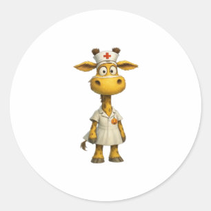 Giraffe Nurse Cartoon � Whimsical Healthcare Hero Classic Round Sticker