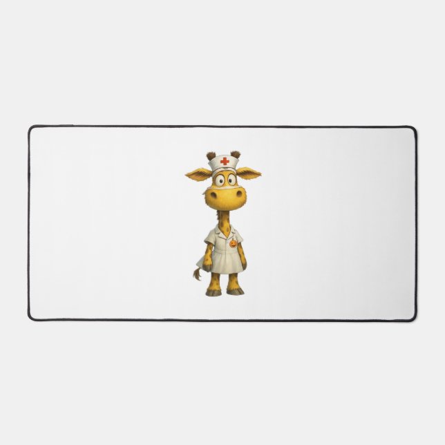 Giraffe Nurse Cartoon – Whimsical Healthcare Hero  Desk Mat (Front)
