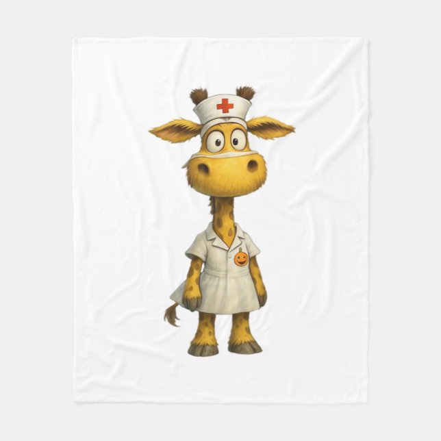 Giraffe Nurse Cartoon – Whimsical Healthcare Hero  Fleece Blanket (Front)