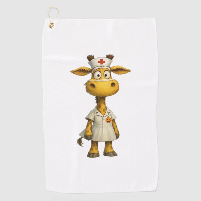 Giraffe Nurse Cartoon – Whimsical Healthcare Hero  Golf Towel (Front)