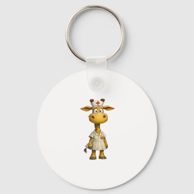 Giraffe Nurse Cartoon � Whimsical Healthcare Hero  Key Ring (Front)
