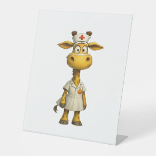 Giraffe Nurse Cartoon – Whimsical Healthcare Hero  Pedestal Sign