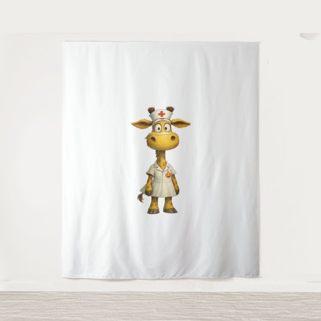 Giraffe Nurse Cartoon – Whimsical Healthcare Hero  Tapestry (Front)