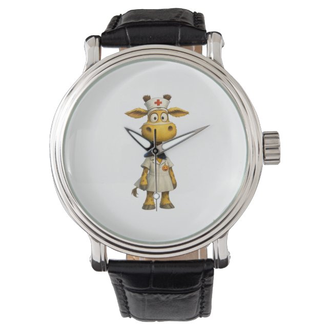Giraffe Nurse Cartoon – Whimsical Healthcare Hero  Watch (Front)