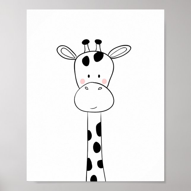 Giraffe Nursery Print Black and white modern zoo (Front)