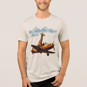 Giraffe on a plane Tri-Blend shirt