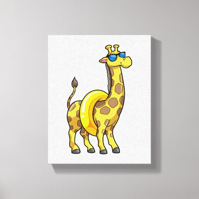 Giraffe on Beach with Swim ring & Sunglasses Canvas Print (Front)