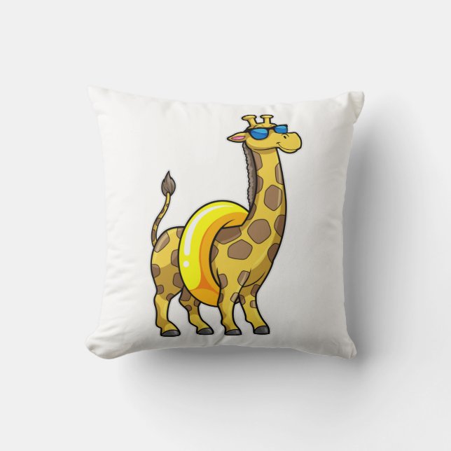 Giraffe on Beach with Swim ring & Sunglasses Cushion (Front)