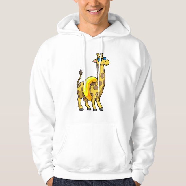 Giraffe on Beach with Swim ring & Sunglasses Hoodie (Front)