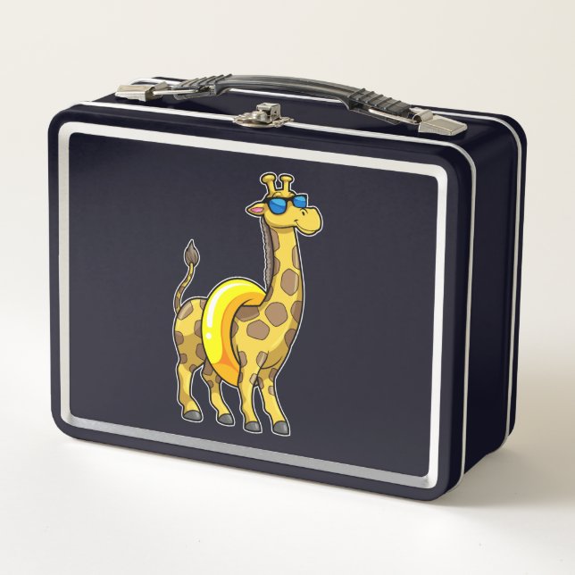 Giraffe on Beach with Swim ring & Sunglasses Metal Lunch Box (Front)