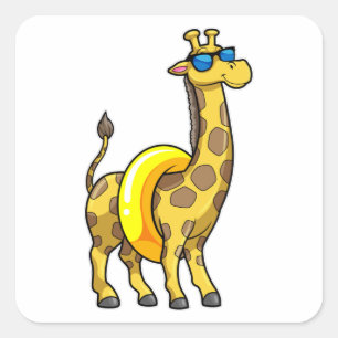 Giraffe on Beach with Swim ring & Sunglasses Square Sticker