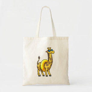 Giraffe on Beach with Swim ring & Sunglasses Tote Bag