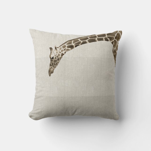 Giraffe on Linen Stripes Decorator Accent Pillow (Front)