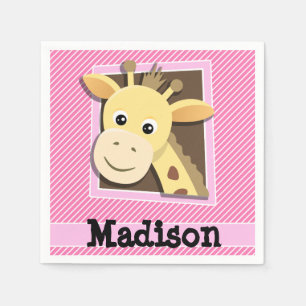 Giraffe on Pink & White Stripes Napkin