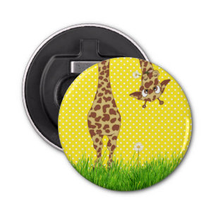 Giraffe On Polka Dots With Daisy Bottle Opener