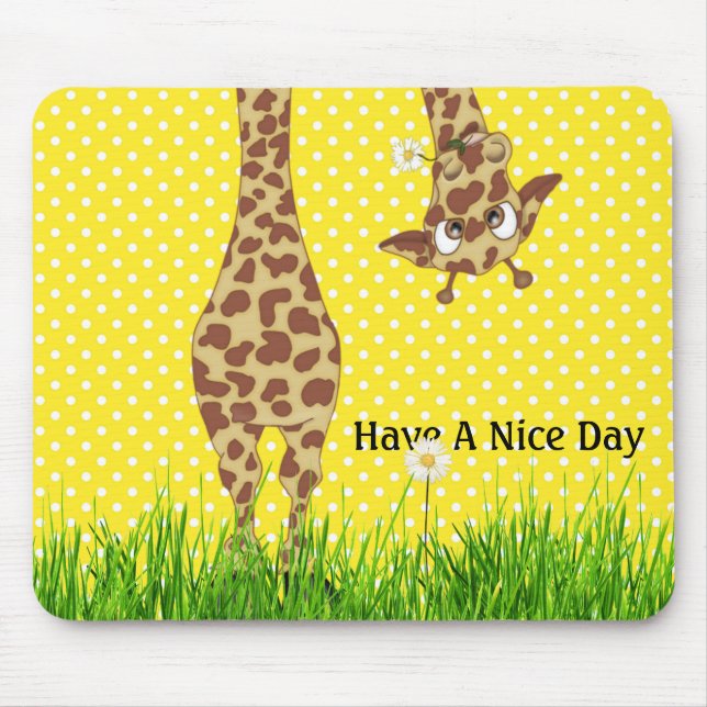 Giraffe On Polka Dots With Daisy Mouse Mat (Front)