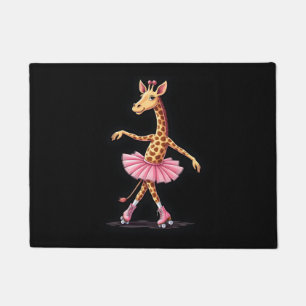 Giraffe On Roller Skates In Pink Tutu Tank Top Doormat